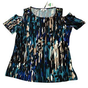 NWT Calvin Klein Top Short Sleeve Cold Shoulder Multicolor Large